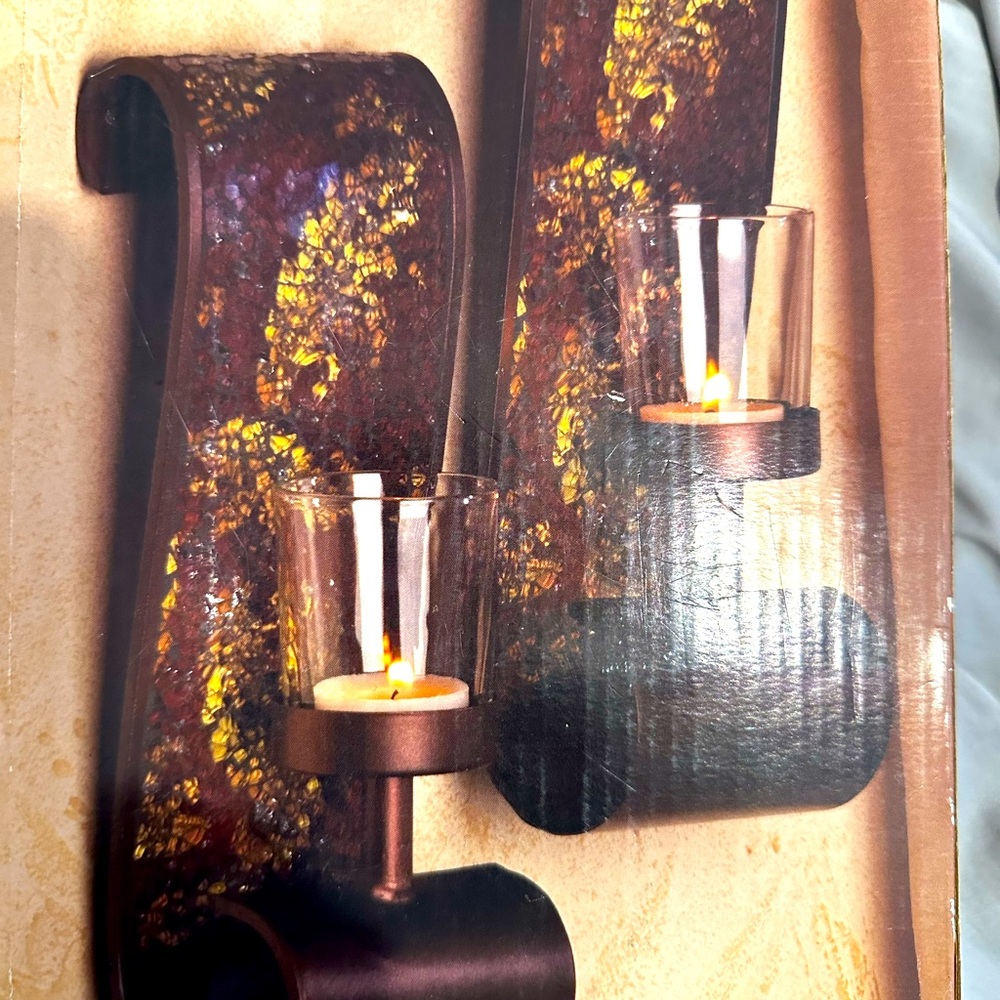 Elegant Home Wall Decor Candle Holder Set - Brown and Gold